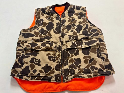 ~~Vintage USA SAMCO Woodland Camouflage/Orange Reversible Zip Hunting L Vest - Picture 1 of 7