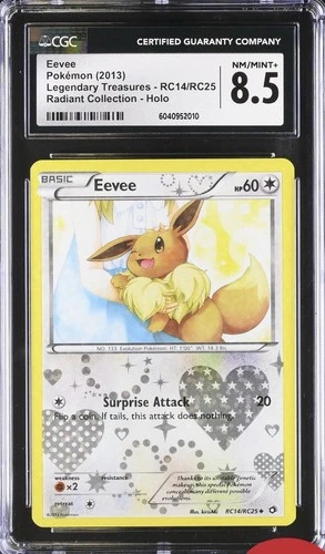 2013 POKEMON B&W LEGENDARY TREASURES RADIANT COLL #RC14 EEVEE CGC 8.5