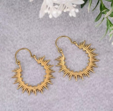 Gold Plated Mandala Moroccan Tribal Sun Handmade Hoop Earrings Jewellery Gift D2