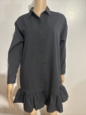 FASHION NOVA RUFFLED UP SHIRT MINI DRESS BLACK SMALL Women's NEW!