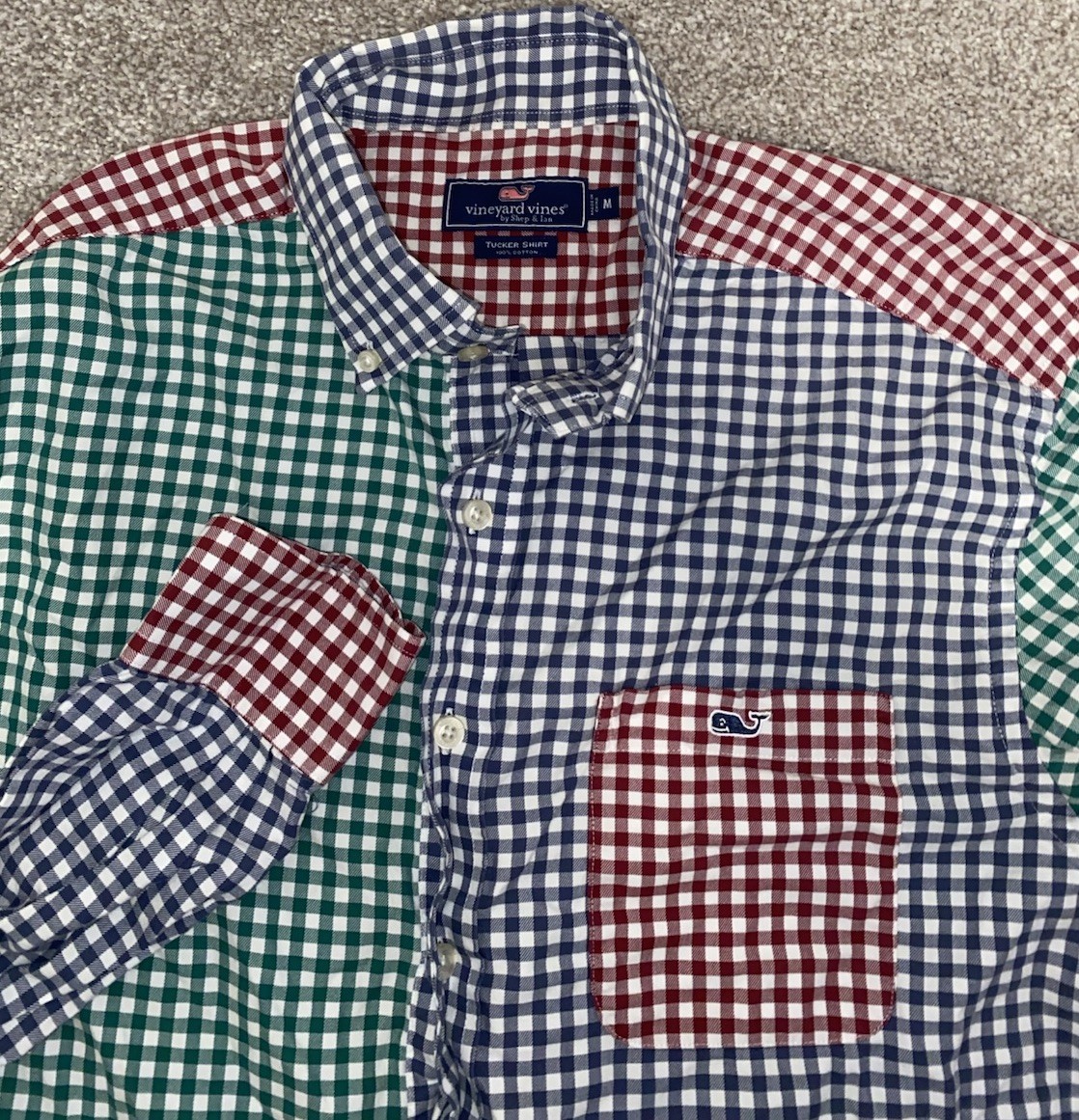 Vineyard Vines Tucker Patch Work Plaid Shirt Red/… - image 1