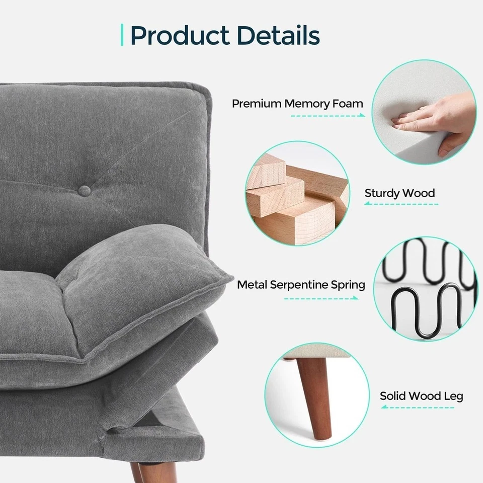 Futon Sofa Bed, 70" Futon Couch with Adjustable Backrest and Armrest, Comfy L... - Image 4 of 4