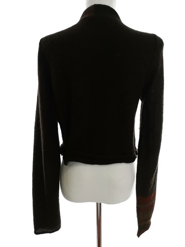 Sarah Pacini Size 38/40 Brown Tied Cardigan Long Sleeve Stripes Fine Knit - Picture 3 of 5