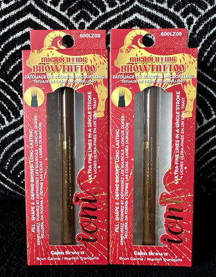  2pk IONI LUNAR CALM MED BROWN MICROFILLING EYE BROW TATTOO TIP BRUSH PEN RARE