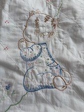 Vintage Cross Stitch Embroidered Baby Crib Quilt Now I Lay Me Down to Sleep