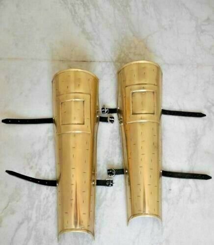 300 MOVIE SPARTAN LEG GUARD SET 300 SPARTAN BRASS ANTIQUE GREAVES SET REPLICA - Picture 2 of 3