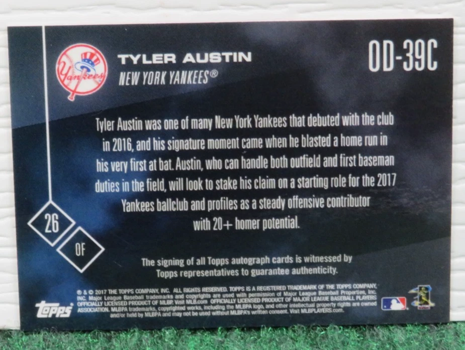TYLER AUSTIN - RC - 2017 Topps NOW - #OD-39C - Auto - (Red) - 03/10 - Yankees - Image 2 of 4