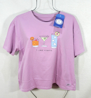Life is Good Womens T-Shirt L Quirky I Like Crafts Boxy Cotton Crew Neck Top NWT