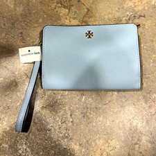 Tory Burch Blue Zip Wristlet Strap Wallet Logo Credit Card Folding