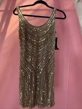 Pisarro Nights Beaded Cocktail Dress Sleeveless Size 4 NWT Champagne Mini Dress