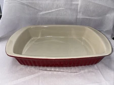 Good Cook Stoneware Casserole Dish 14” x 9.5” Fluted Red & Cream Baking Pan