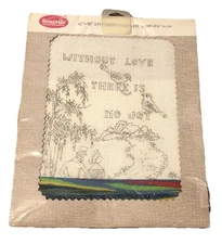 WonderArt 12" x 16" Sampler Embroidery Kit - WITHOUT LOVE THERE IS NO JOY Sealed