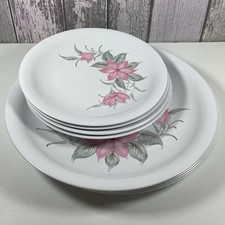 Vintage Melamine Plates Floral x4 Dinner x4 Side Camping Picnic Set Melaware