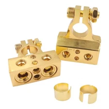 Gold #1 1/0 2 4 8 Gauge AWG Car Battery Terminal Positive & Negative Set