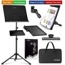 Dual Use Sheet Music Stand with Clamp-on Tray & Desktop Book Stand with Carry...
