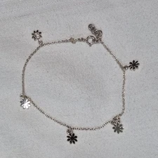 DAINTY STERLING SILVER CHARM BRACELET OR ANKLET WITH FLORAL AND STONES 8"
