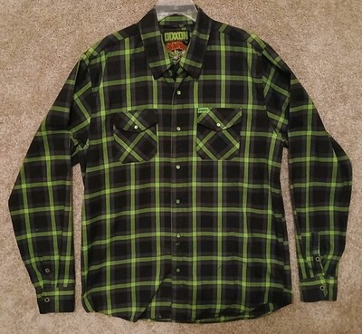 Dixxon Flannel Co Mens The Shifter Green Black Plaid Pearl Snap Long Sleeve XLT