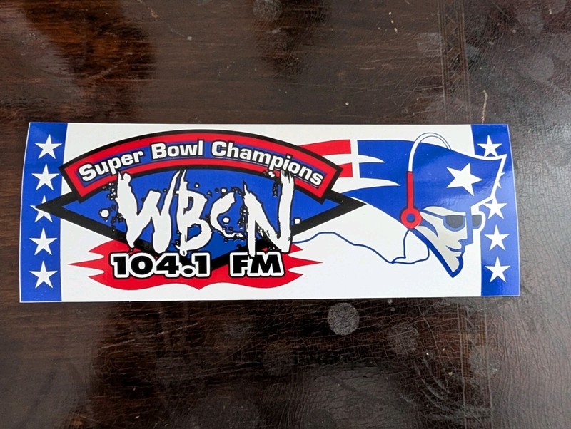New England Patriots WBCN 104.1 Superbowl Bumper Sticker New Unused 2.5"x 7"