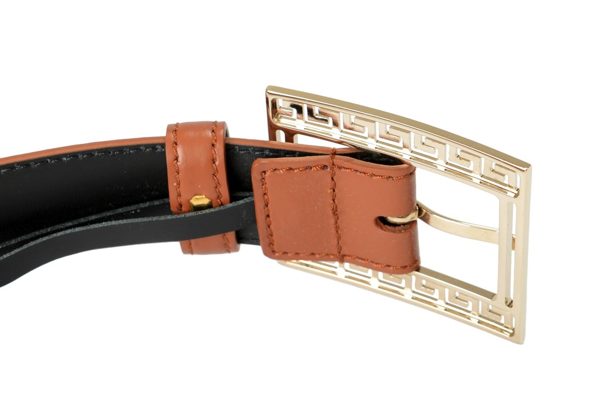 Versace Brown 100% Leather Metal Logo Decorated Belt | eBay display picture 1