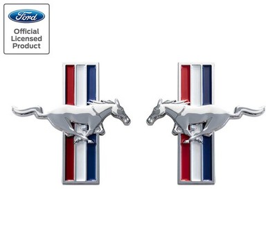 1994-2004 Ford Mustang 3'' Chrome Running Horse Tribar Fender Emblems Pair LH RH