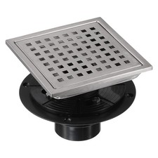 6 Inch Square Shower Drain, 304 Stainless Steel Floor Drain with Flange Silver