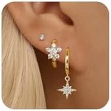 Aretes Argollas en Oro 14K Pendientes Joyería Fina de Moda Regalos Para Mujer