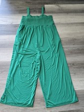 Isabel Maternity Knit Sleeveless Smocked Bodice Cropped Jumpsuit Green Boho XXL