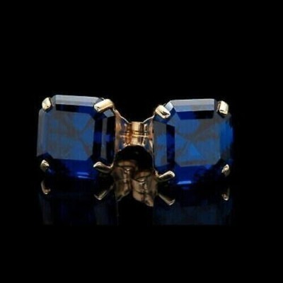 2Ct Asscher Cut Simulated Sapphire  Women's Stud Earring 14K Yellow Gold Plated
