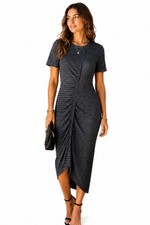 Marc by Marc Jacobs Gray Stripe Ruched Sheer Midi Dress Slip Size M