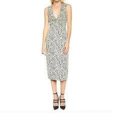 Alice Olivia Lila Lace Overlay V Neck Plunge Sheath Dress Black Ivory Size 4