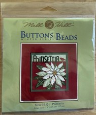 Mill Hill Buttons  Beads Cross Stitch Kit POINTSETTA w Ceramic Cardinal Button