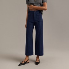 Maeve Anthropologie Colette Brushed Knit Crop Wide Leg Pants Blue 24 OB2096524