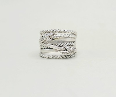 David Yurman Double X Crossover Ring w/ Pavé White Diamonds - 13mm - Size 7