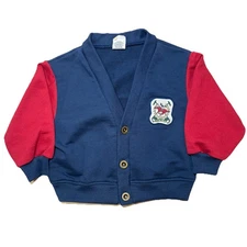 VTG 80/90s Toddler 2T Club Polo Preppy Cardigan Jacket Sweater Red Navy Crest
