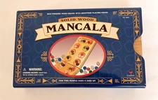 Mancala Game Solid Wood Folding Board Glass Gemstones Metal Sleeve 1999 Cardinal