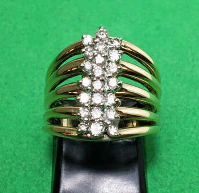 VINTAGE 14K GELBGOLD 0,30 CT TW 3 REIHIGER DIAMANT RING GRÖSSE 5,5