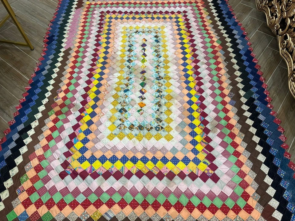 Colcha antigua hecha a mano del siglo XIX con retazos colchas coloridas para vivir en el hogar Foto 3 de 4