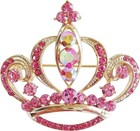 Navachi Gold Plated Multicolor Crystal Royal Crown Brooch Pins