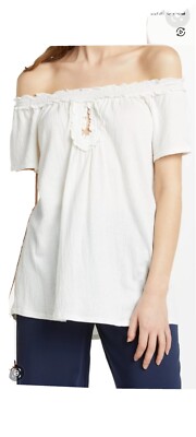 Max Studio Off Shoulder Struktur Jersey Top Gr. XS Weiß