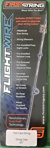 First String Premium Bow String - Two Cam String 61” Includes Peep ...