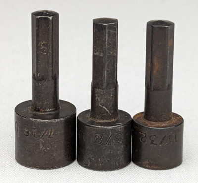 Lot of 3 - Hex Bit Sockets - Size 11/32'', 3/8'', 7/16'' Drive 6 Point Bits