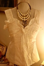 OSCAR DE LA RENTA ELEGANT CREAM  SILK TAFFETA TOP pin tucked/frilled SZ US 6 UK8