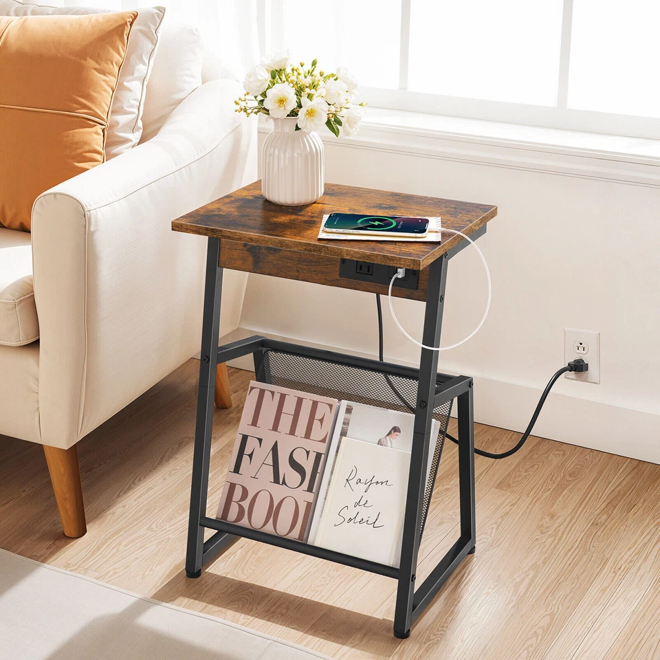 HOOBRO End Table with Charging Station Bedside Table Nightstand Coffee Table - Image 2 of 4