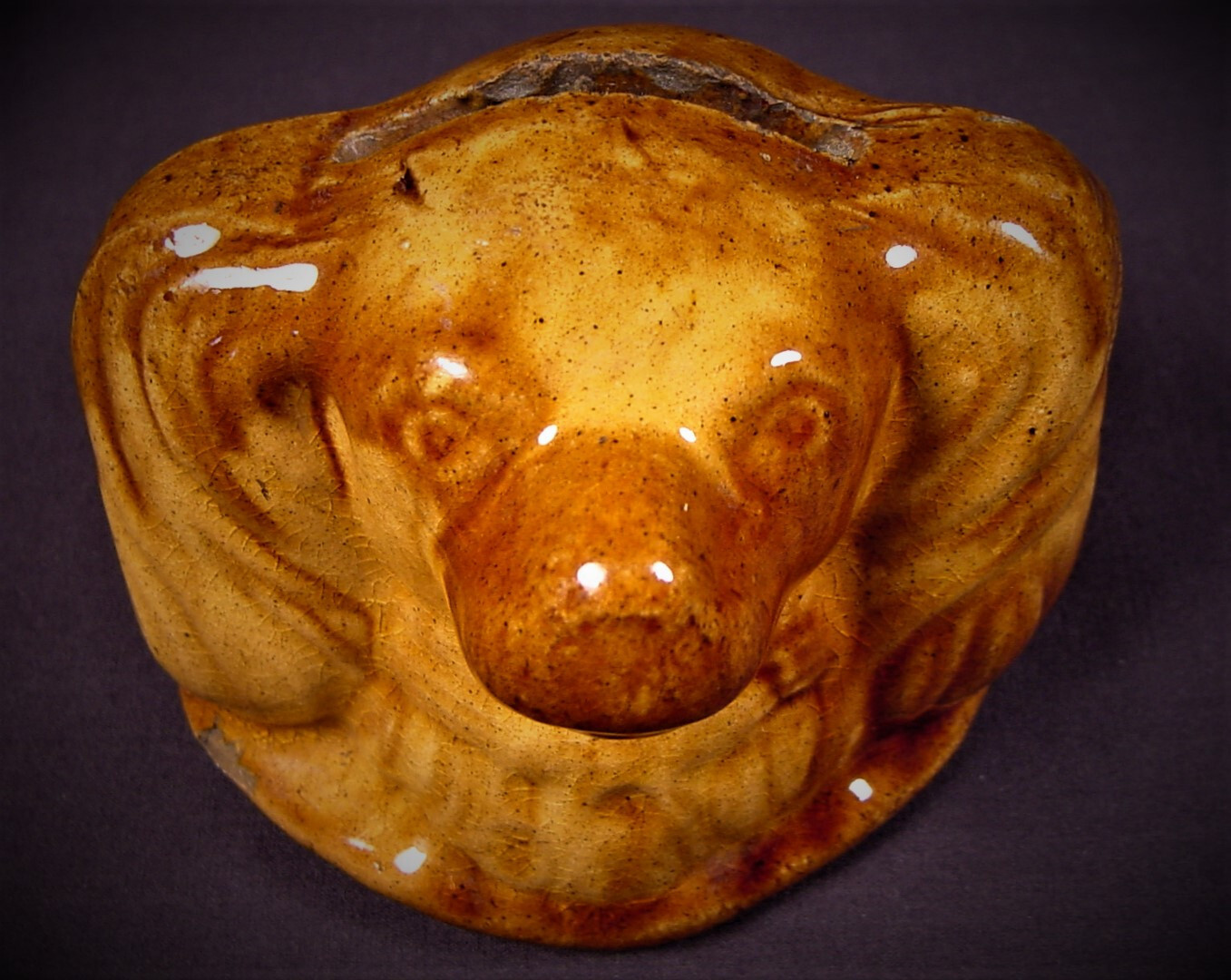 Yellow Ware Rockingham Dogs RARE ANTIQUE BEAUTIFUL SMALL 1800s SPANIEL DOG BANK YELLOW WARE ...