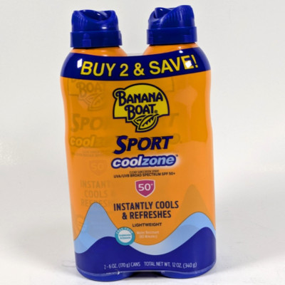 Banana Boat Sport Coolzone Clear Sunscreen Spray SPF 50+ 2 Pack Exp 06/26 6oz Ea