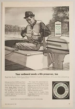 1963 Print Ad Quaker State Outboard Motor Oil Fisherman in Boat
