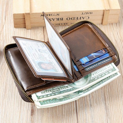 Men's Genuine Leather RFID Wallet Bifold Coin Pocket Zip Around 17 Card Slots - Picture 21 of 28