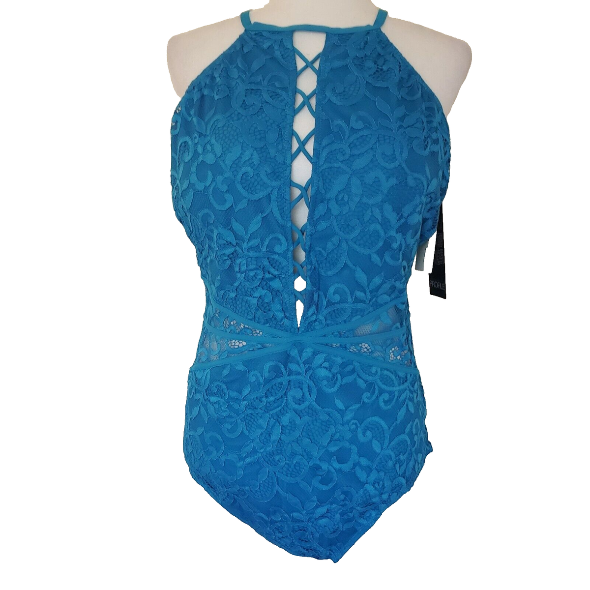 Profile by Gottex Swimsuit 24W Blue Plus Size Shalimar Lace High