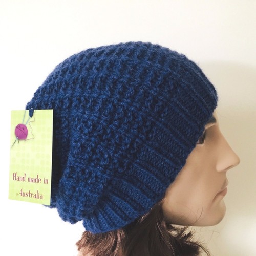 WOOL SLOUCHY TEXTURED BEANIE HAT 