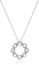 Sterling Silver Twisted Double Circle White Diamond Pendant Necklace 18" .1 cttw